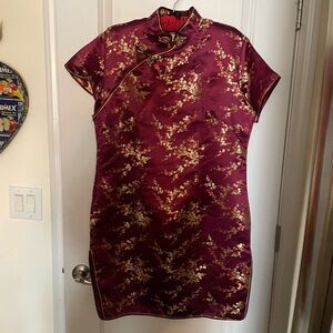 Elegant Floral Satin Cheongsam Dress